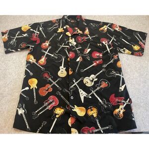 Gibson Tour Wear by Dragonfly Rockabilly Guitar Print Button Down Shirt Mens XL